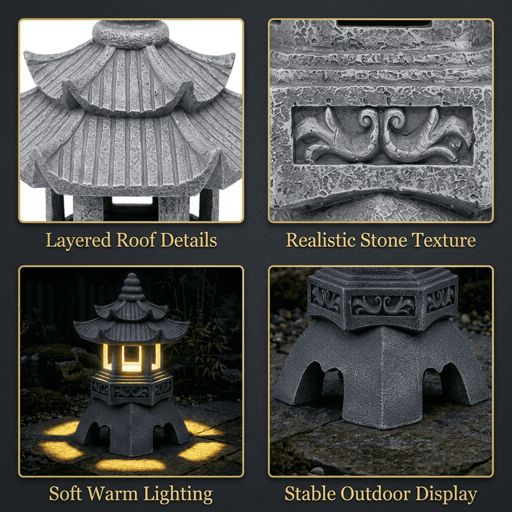 LUMIARTISAN Japanese Solar Pagoda Lantern Garden Statue Outdoor Zen Decor Light
