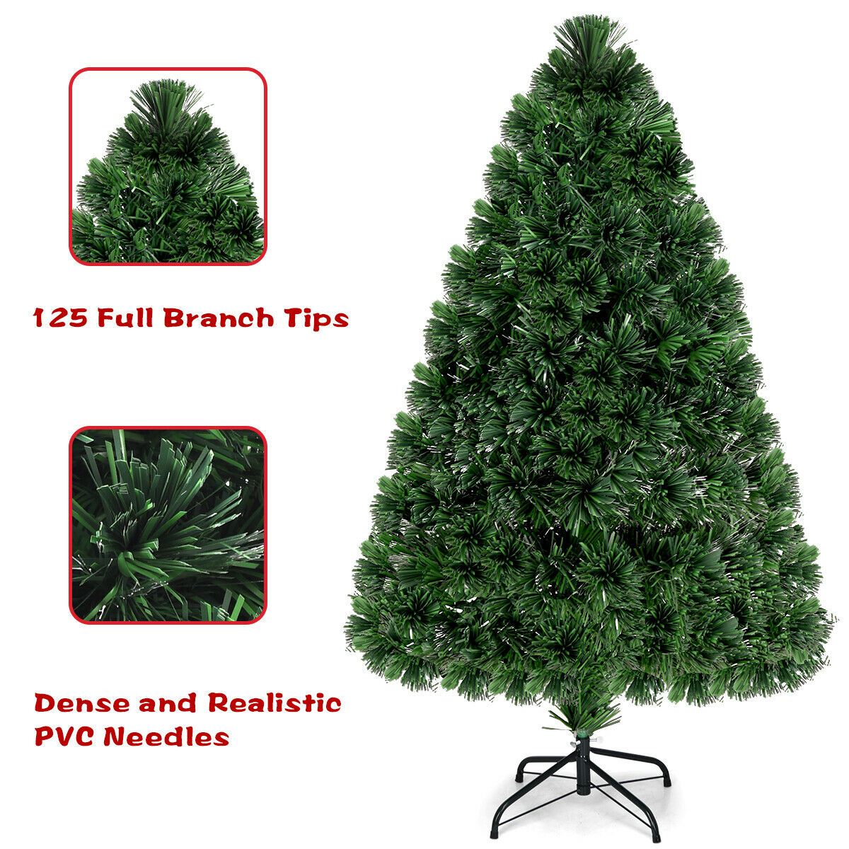 Gymax Fiber Optic 4'Artificial Christmas Tree PVC Material Metal Stand Holidy Decoration