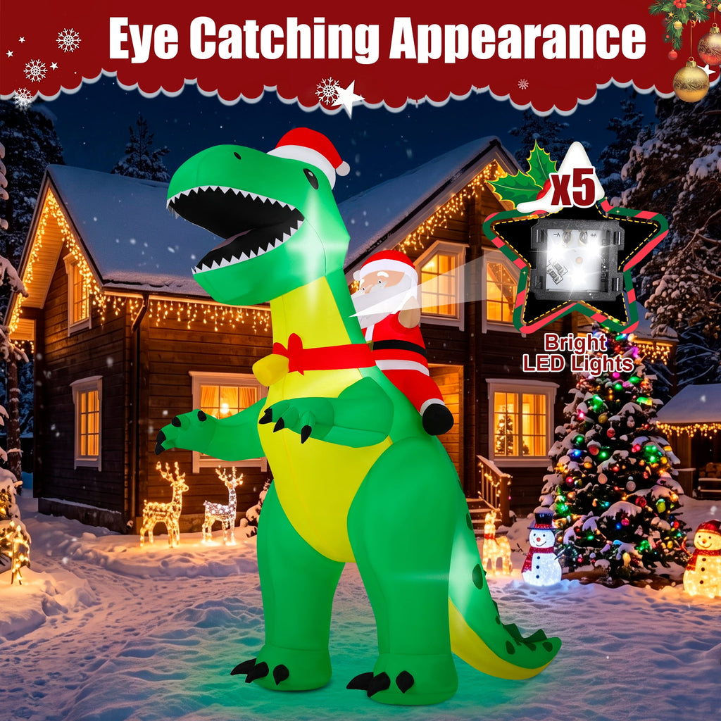 Firstness 6ft High Christmas Inflatables Outdoor Decoration with LED Lights, Christmas Blow ups Santa Claus Dinosaur Xmas Decor for Party Yard Garden Lawn