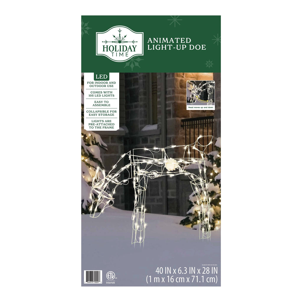 Indoor/Outdoor Animated Light-Up Standing Buck Silhouette Christmas Decoration with 105 LED Lights, Warm White, 48", by Holiday Time