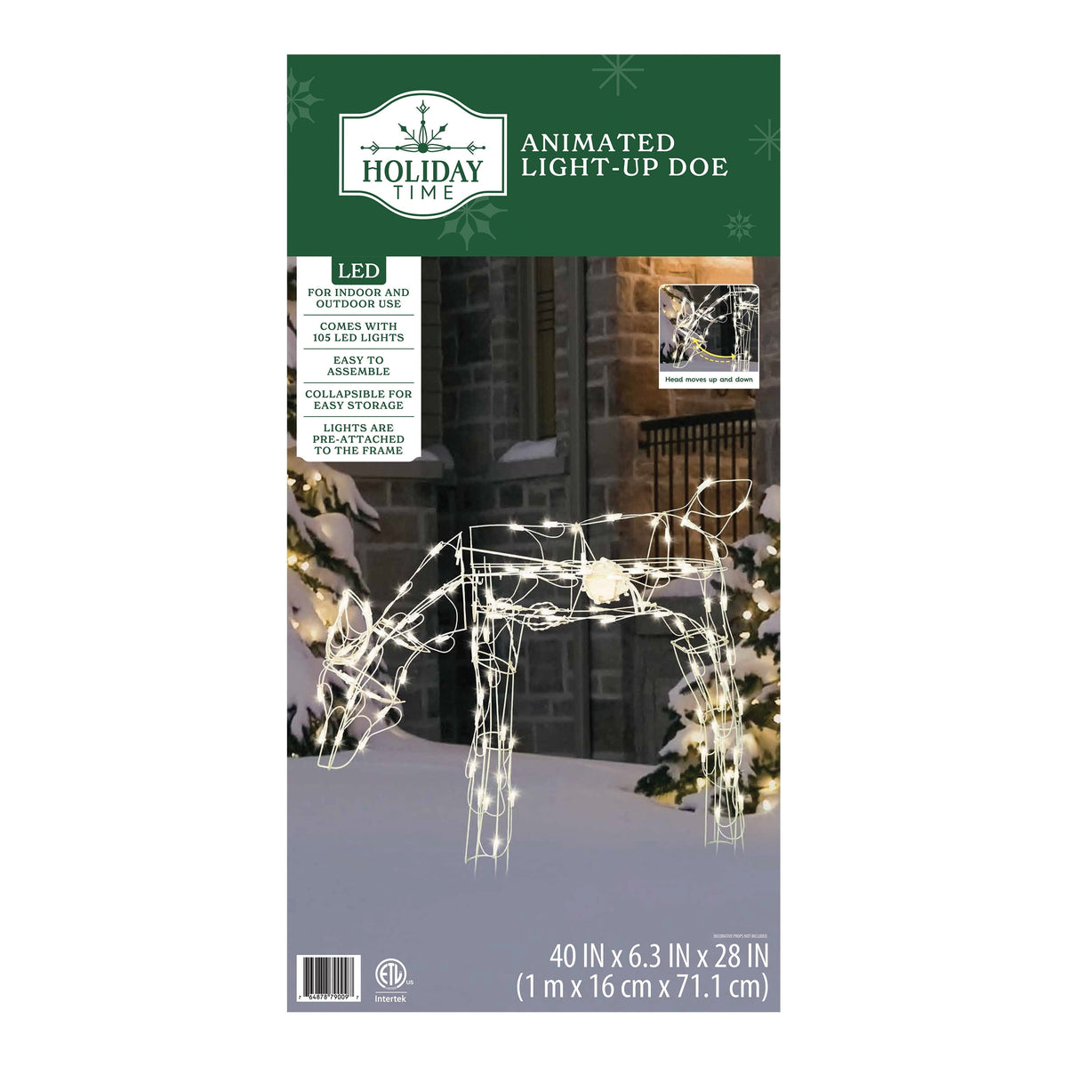 Indoor/Outdoor Animated Light-Up Standing Buck Silhouette Christmas Decoration with 105 LED Lights, Warm White, 48", by Holiday Time