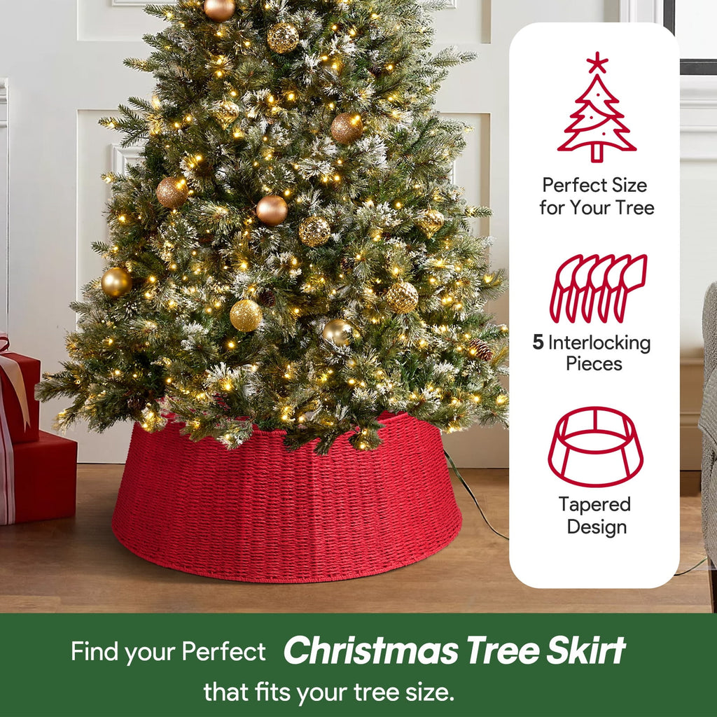 Ayieyill 26 inch Christmas Tree Collar, Christmas Tree Skirt for Christmas Tree Decorations | Rattan (Pink)