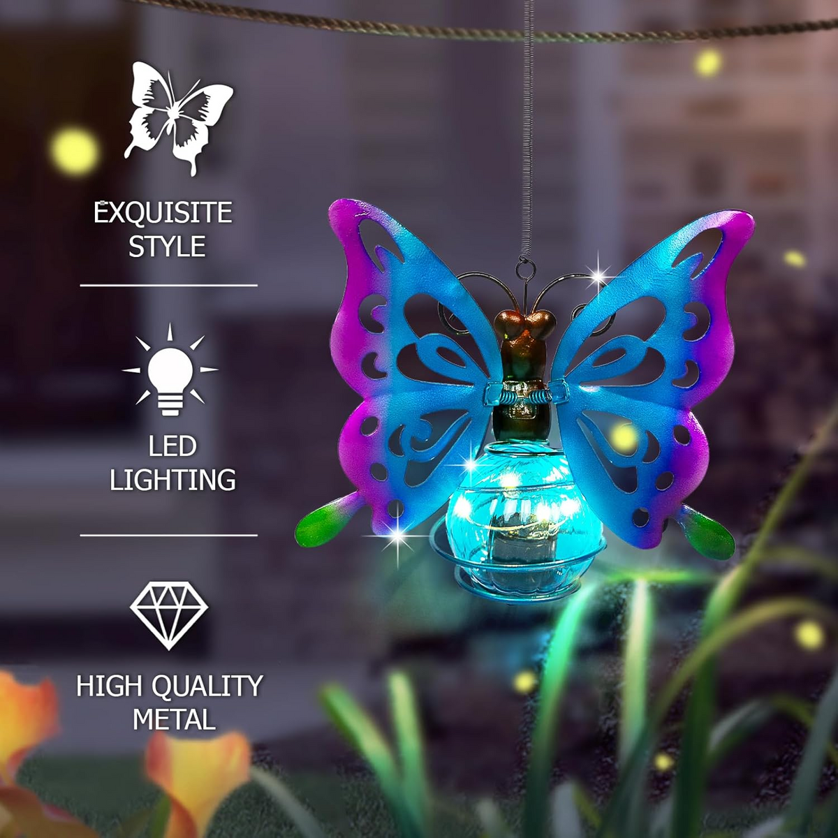 2 Pack Solar Butterfly Hanging Lantern Waterproof LED Outdoor Decor Light for Patio Garden Yard Pathway Balcony Porch Backyard