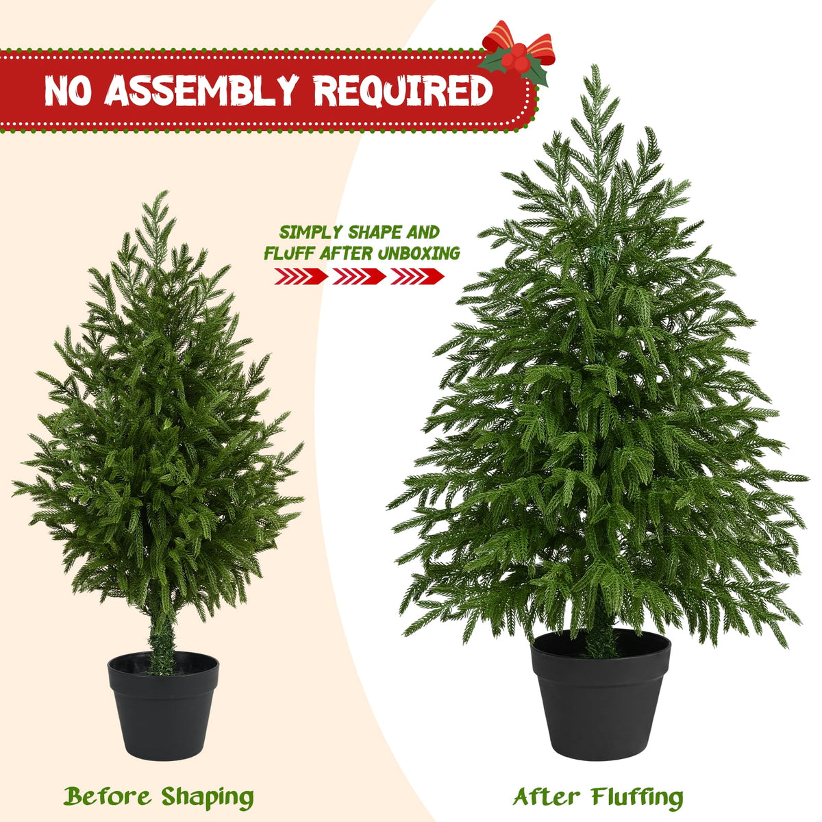 Yastouay 2FT Tabletop Christmas Tree Artificial Norfolk Pine Pre-Lit Xmas Tree with Lights for Front Porch Indoor Outdoor Christmas Decor