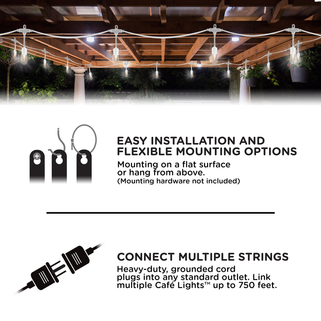 Enbrighten 48ft 24 Bulbs Vintage Indoor/Outdoor LED Café String Lights, Black Cord, 35631