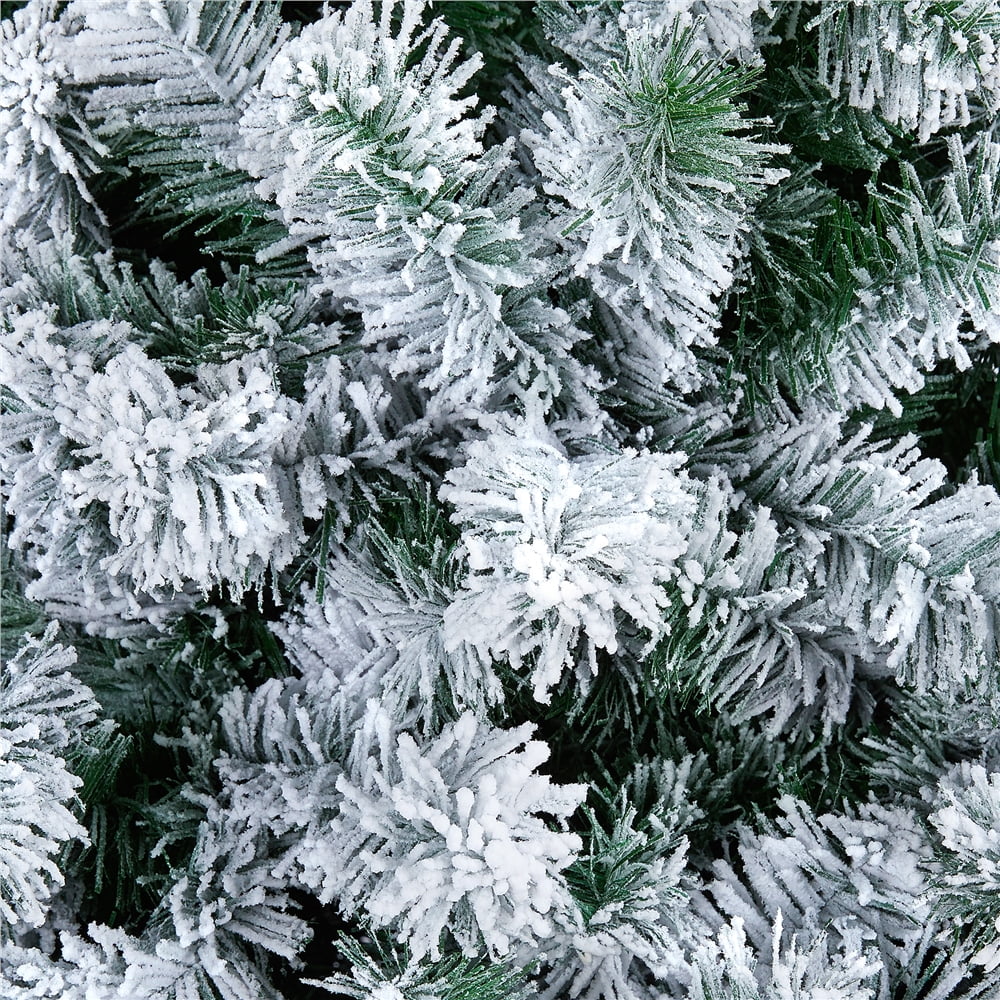Renwick 6 Ft Snow Frosted Artificial Christmas Tree Holiday Decorative Tree with Pencil Shape Metal Stand, Green