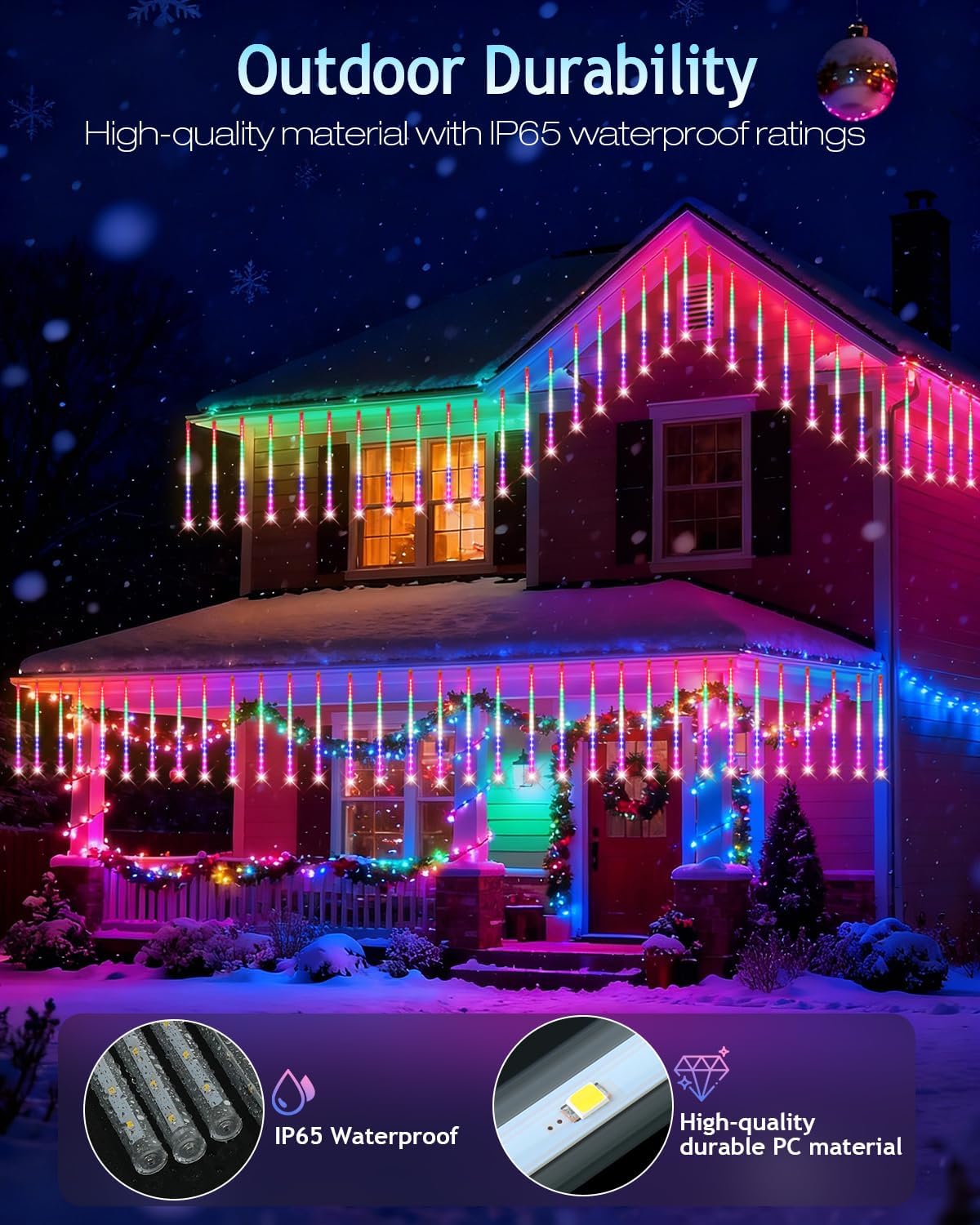 DONGPAI Meteor Shower Lights Outdoor, 11.8 Inch 8 Tube Icicle Lights, Waterproof Meteor Christmas Lights Outdoor, Hanging Falling Rain Lights for Xmas Tree Outside Holiday Decoration
