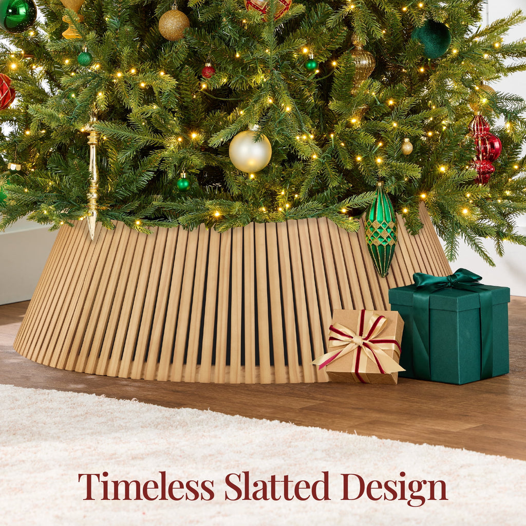Best Choice Products 36in Christmas Tree Collar, Solid Wood Slatted Tree Skirt Holiday Accessory for Home - Walnut