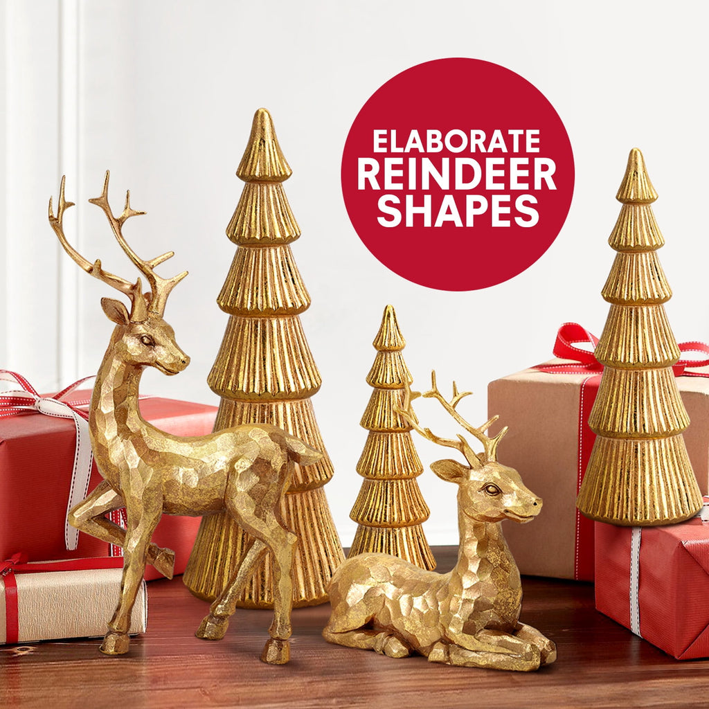 Ayieyill 5PCS Tree and Reindeer Decoration, Christmas Tree Reindeer Figurines, Christmas Decortion Indoor (Rose Gold)