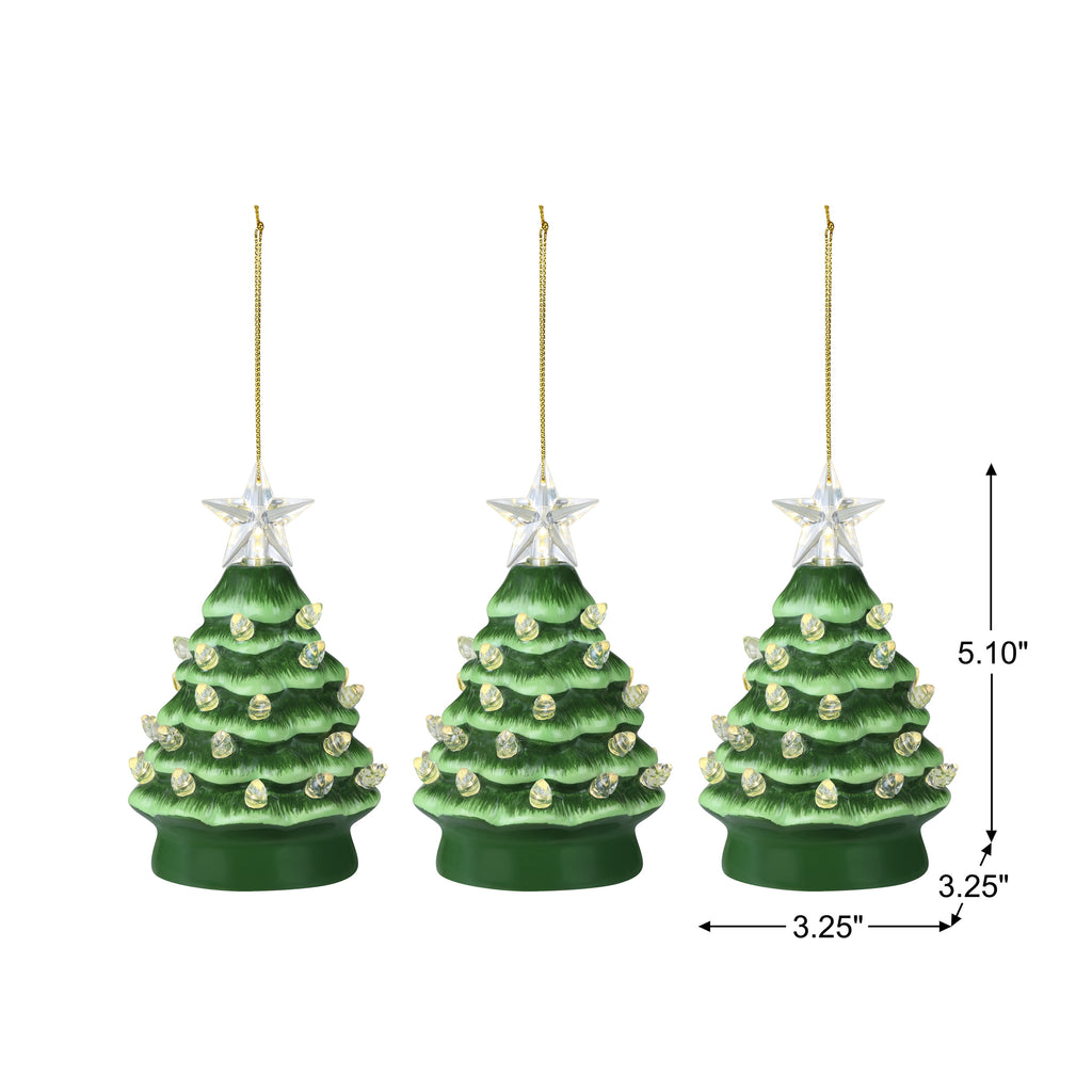 Mr. Christmas Nostalgic Ceramic Tree Ornaments - Green, Set of 3