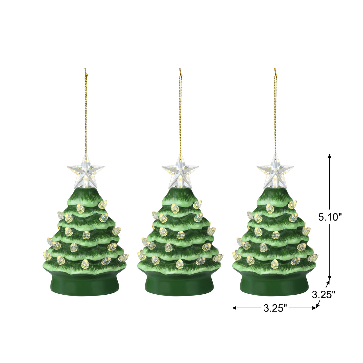 Mr. Christmas Nostalgic Ceramic Tree Ornaments - Green, Set of 3