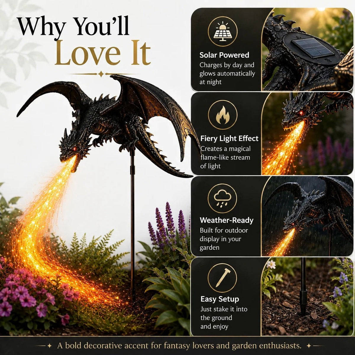 Clearance! Solar Dragon Garden Statue Light, Dragon Solar Light Outdoor Decor, Fantasy Dragon Lamp with LED Glow, Solar Powered Garden Statue for Yard Patio Lawn Pathway Halloween Garden Decor