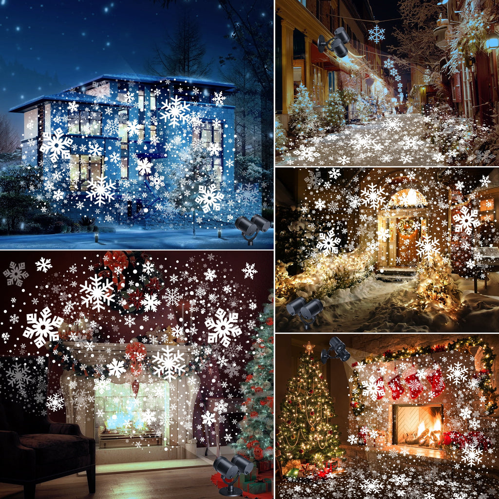 Ceevoo Snowflake Christmas Projector Lights, Double Head Dynamic Christmas Projection Lights with Timer, Waterproof Holiday Decorations Outdoor for Party Garden Yard Indoor Xmas Decor