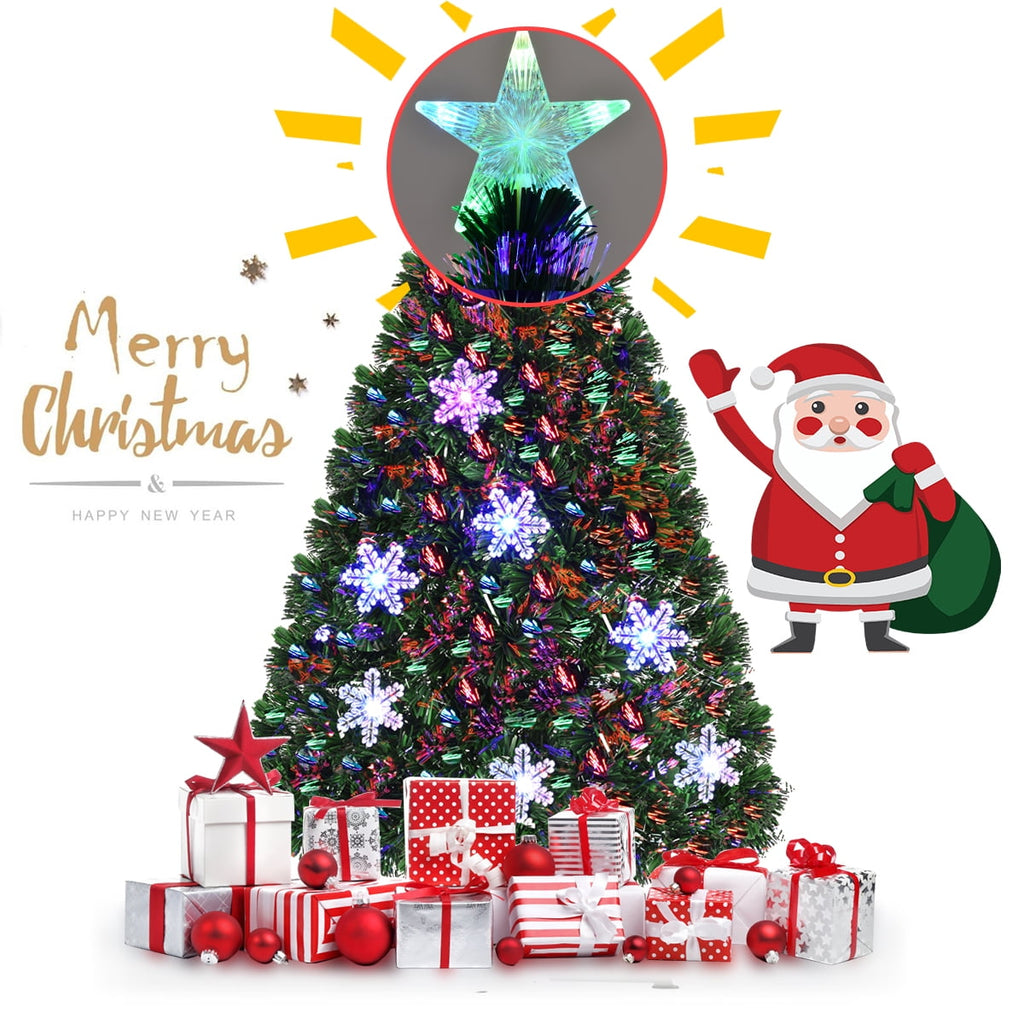 Gymax 4' Pre-Lit Multi-Color Lights Fiber Optic Artificial Christmas Tree with Snowflakes