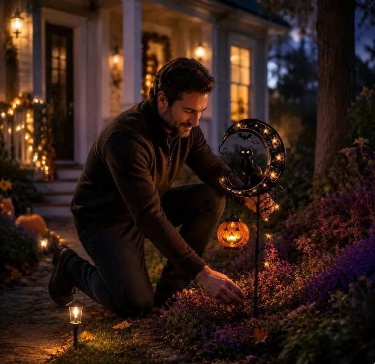 Stijggn Halloween Pumpkin Stake Solar Garden Lights, Waterproof Multi Branch Little Pumpkin Lantern Garden Stake Lights Outdoor Walkway Yard Garden Decoration