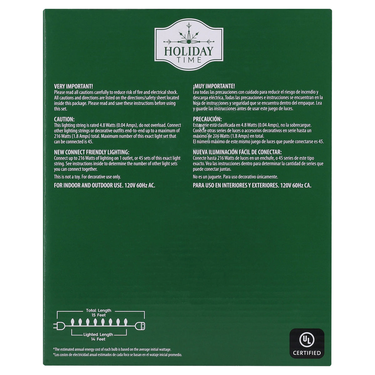 Indoor/Outdoor 25-Count LED Ultra Bright C9 Christmas String Lights, Warm White, Green Wire, 14', by Holiday Time