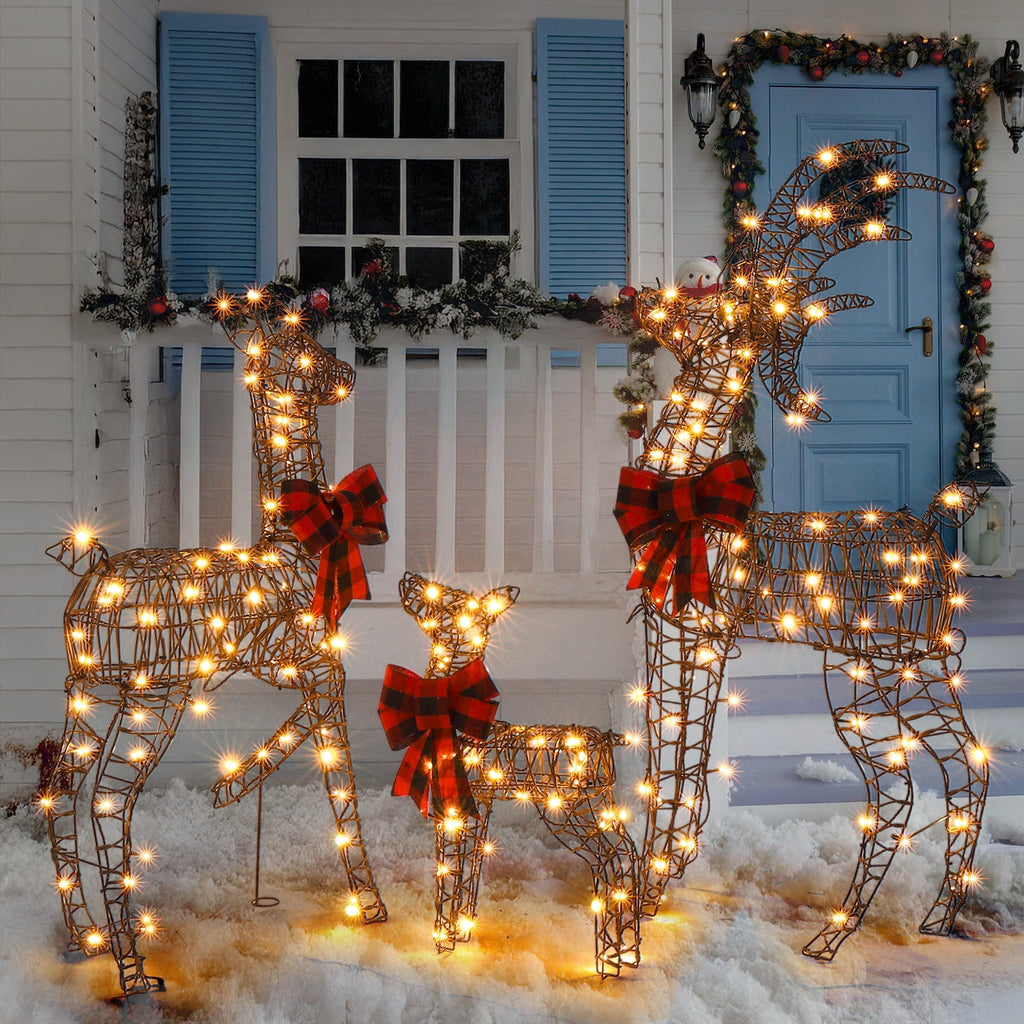 Ktaxon Christmas Outdoor Decor 4FT Lighted Reindeer Set 3Pcs Yard Deer Decorations LED Lights - Gold
