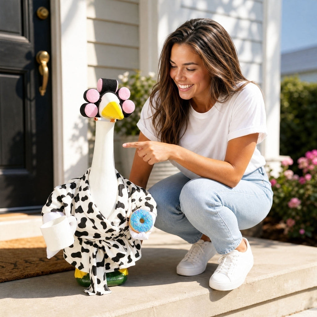 Lzobxe Porch Goose Clothes, Casual Style Lawn Yard Garden Decor for 23" High Cement or Plastic Geese, Goose Costume for All Season and Occasiona