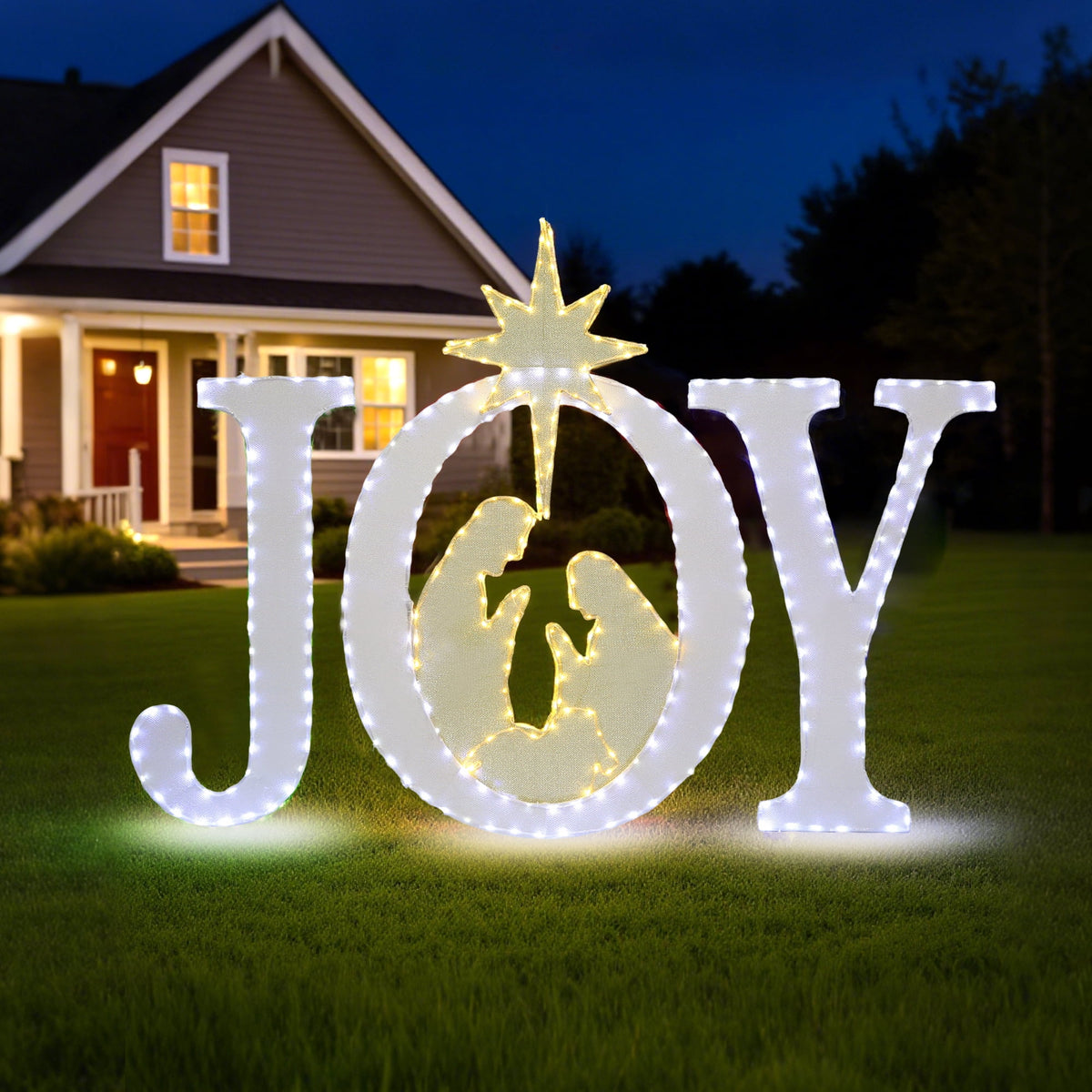 Starfree 49-inch Outdoor Nativity Decoration Lighted JOY Sign with Outdoor Christmas Yard Decorations Hanging and Standing Options for Porch & Garden