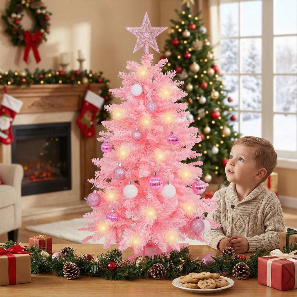 THE BRIVE Artificial Christmas Tree Champagne Includes Ornaments & Star 3ft with LED lights
