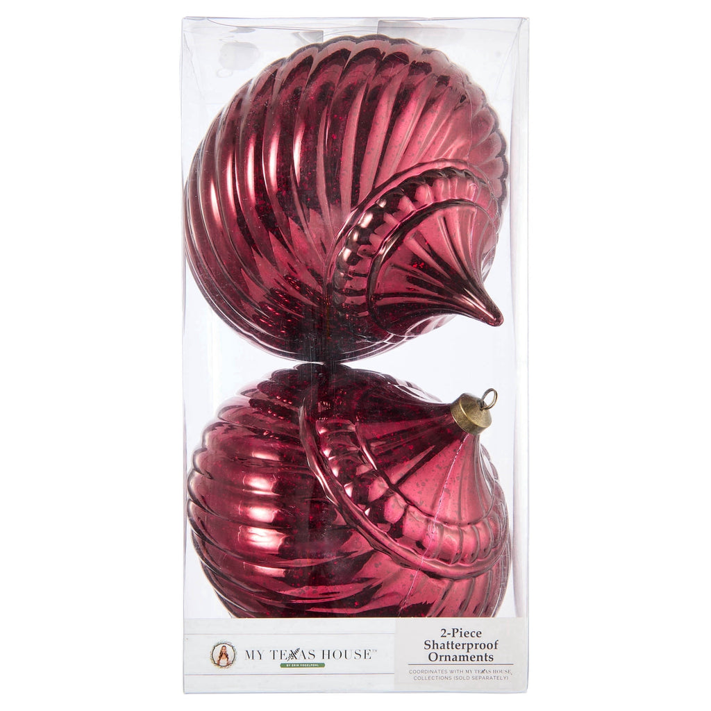 My Texas House 2-Count Burgundy Finial Shatterproof Christmas Ornaments, 11"