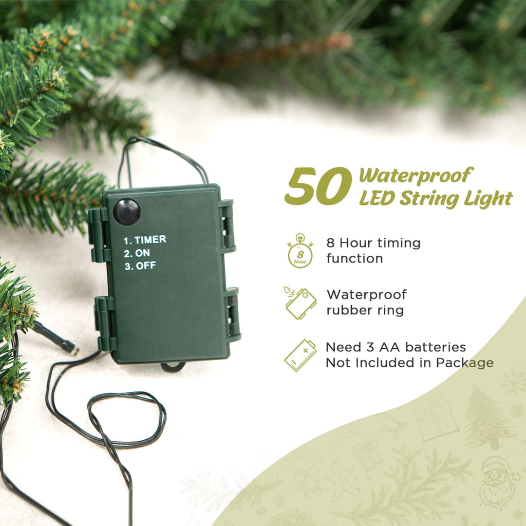 OasisCraft 9ft Outdoor Frosted Christmas Tree with Stake, 50 Multi-Color LEDs & Pinecones, Battery Powered Pre-Lit Urn Filler for Pathway, Porch, Yard Decor