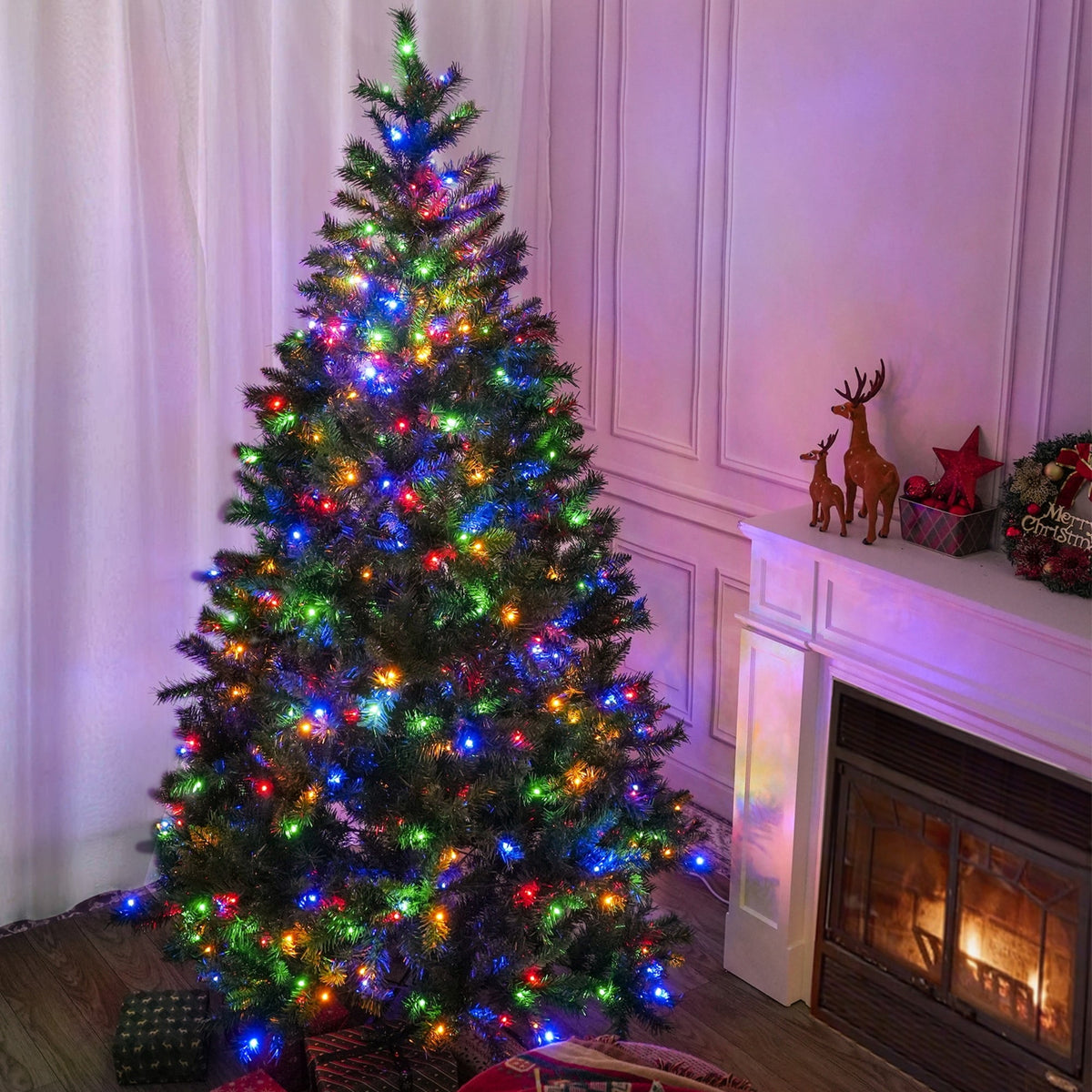 7Ft Pre-Lit Artificial Christmas Tree Premium Hinged Design with 450 LED Lights Holiday Season