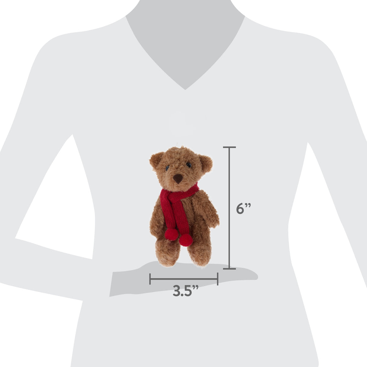 Brown and Red Plush Teddy Bear Christmas Ornament, 6", by Holiday Time
