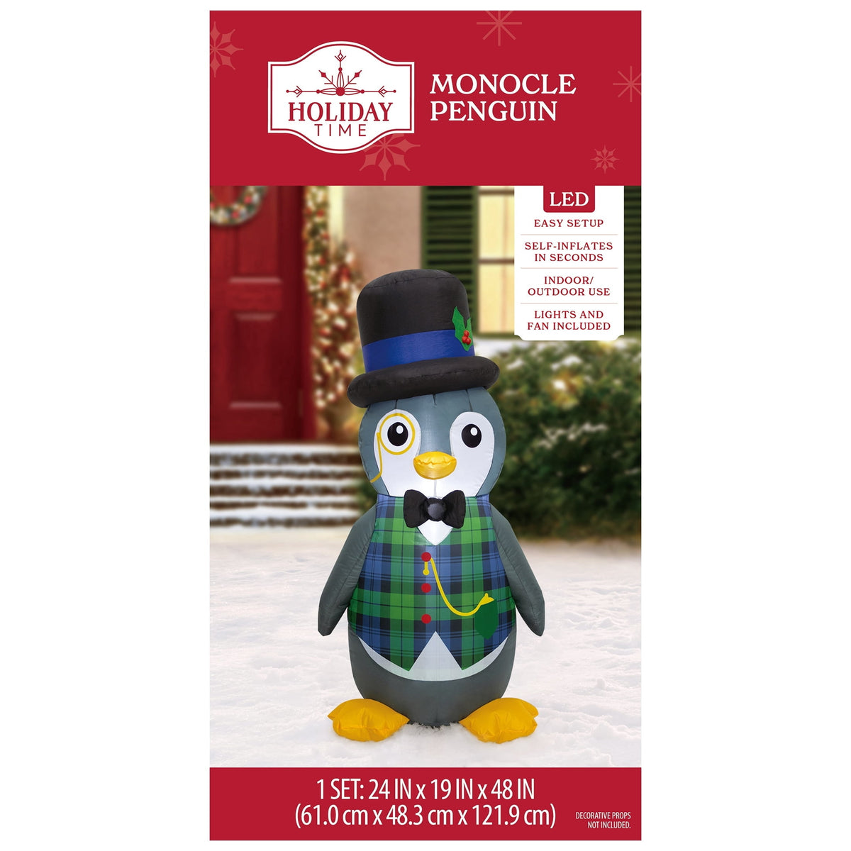 Multicolor Monocle Penguin Christmas Yard Inflatable, 4', by Holiday Time