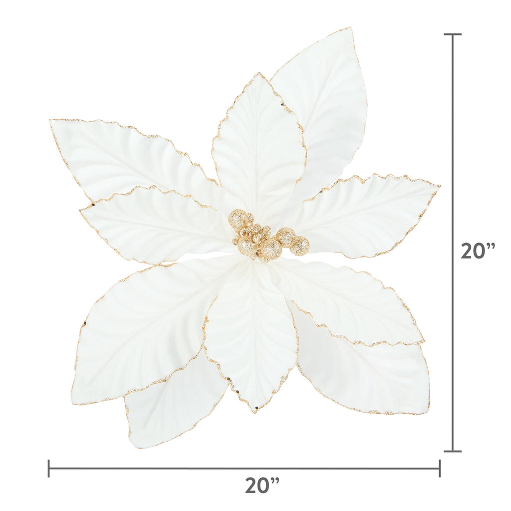 White and Gold Velvet Poinsettia Christmas Clip Ornament, 20", by Holiday Time