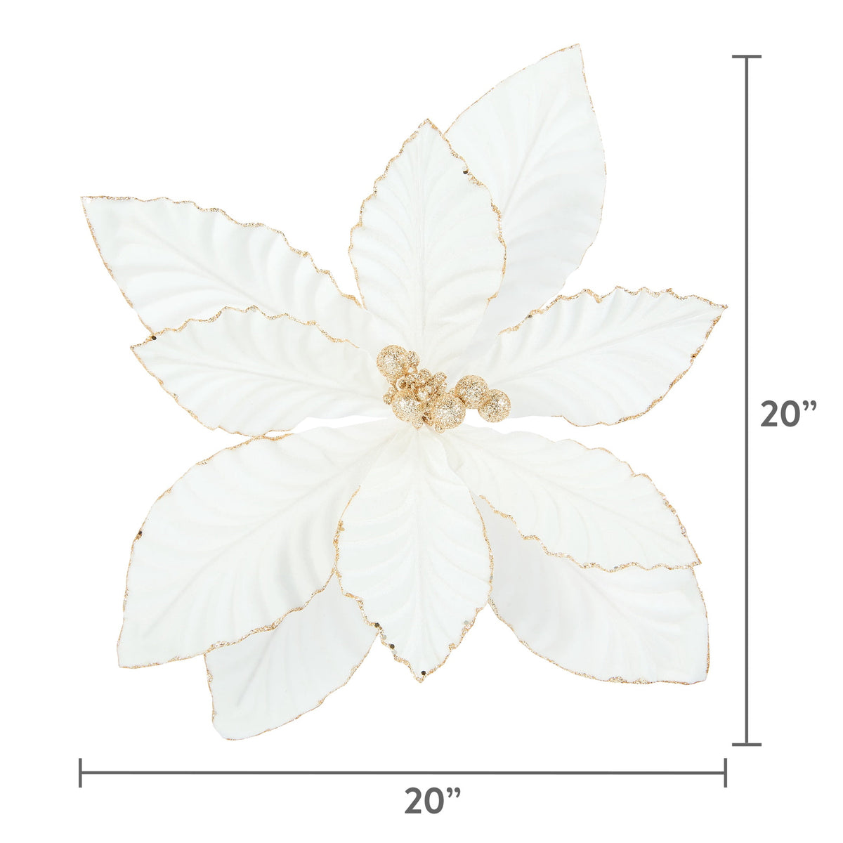 White and Gold Velvet Poinsettia Christmas Clip Ornament, 20", by Holiday Time