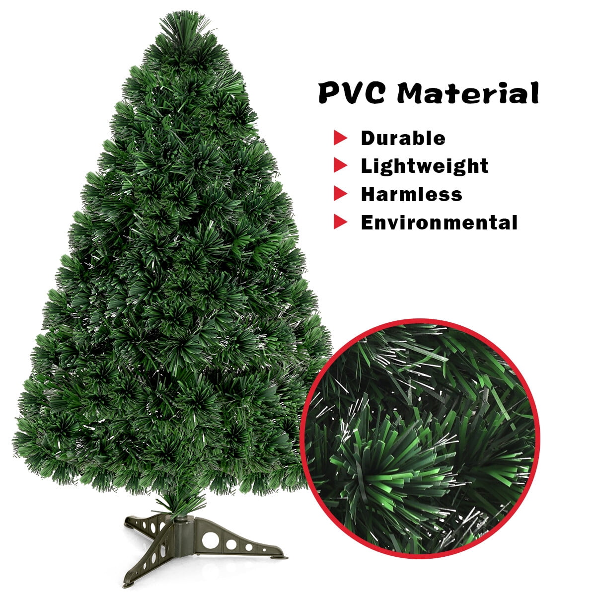 Costway 6Ft Pre-Lit Fiber Optic PVC Christmas Tree Metal Holiday