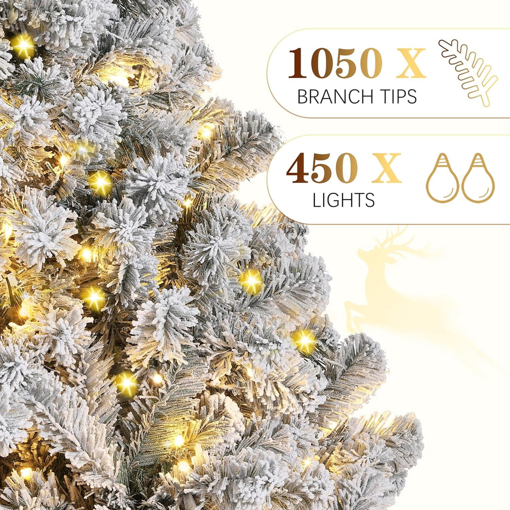 9FT Premium Spruce Artificial Christmas Tree, Pre-Lit with Realistic Hinged Branches, Heavy-Duty Foldable Metal Stand for Home, Office & Large Space Holiday Display