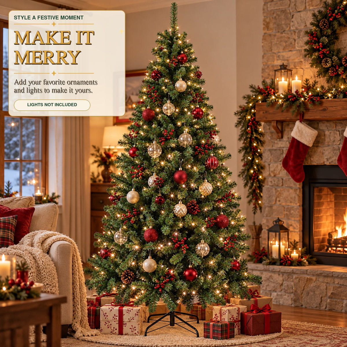 Fenbeli 6ft Artificial Christmas Tree with Metal Base, Indoor Outdoor Green
