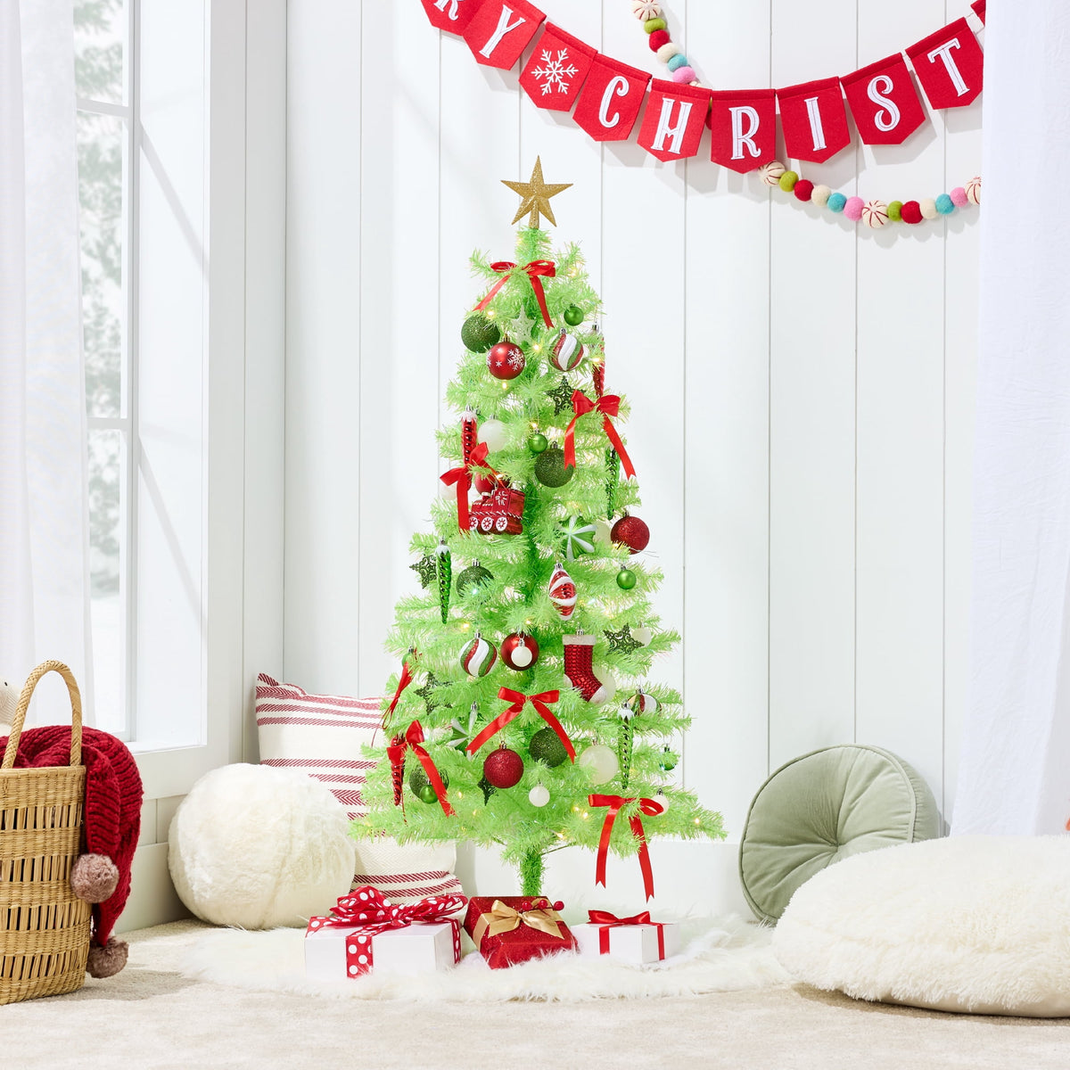 Best Choice Products 4ft Prelit Colored Christmas Tree, Artificial Tree Holiday Decor w/ 70 LED Lights - Baby Blue Tinsel