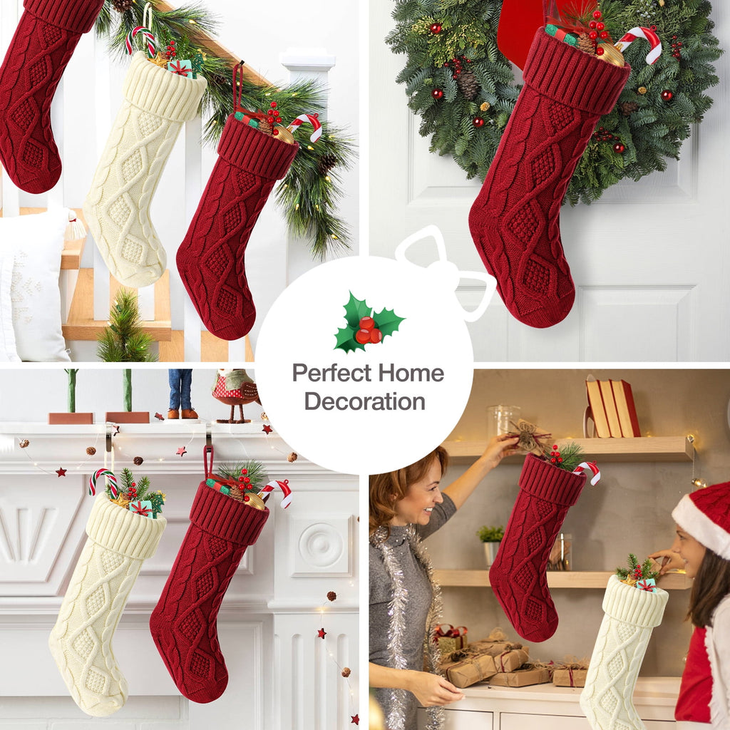 Ayieyill 6pcs Christmas Stockings Large Knitted Xmas Stockings 18 Inches Fireplace Hanging Stockings for Family Holiday Christmas Decoration