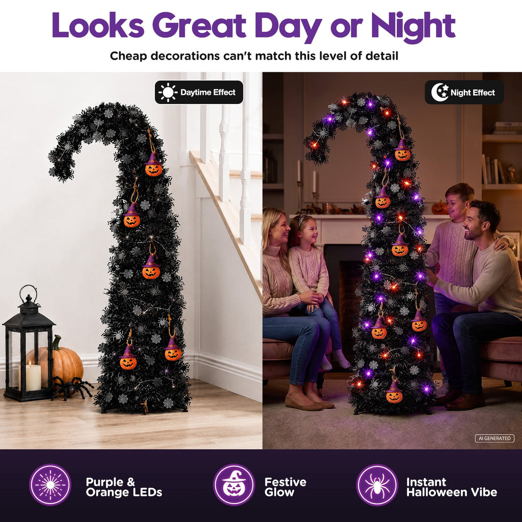 Ayieyill 5ft Halloween Tree Prelit, Pencil Pop up Tree with Light Halloween Decoration | Indoor | Black