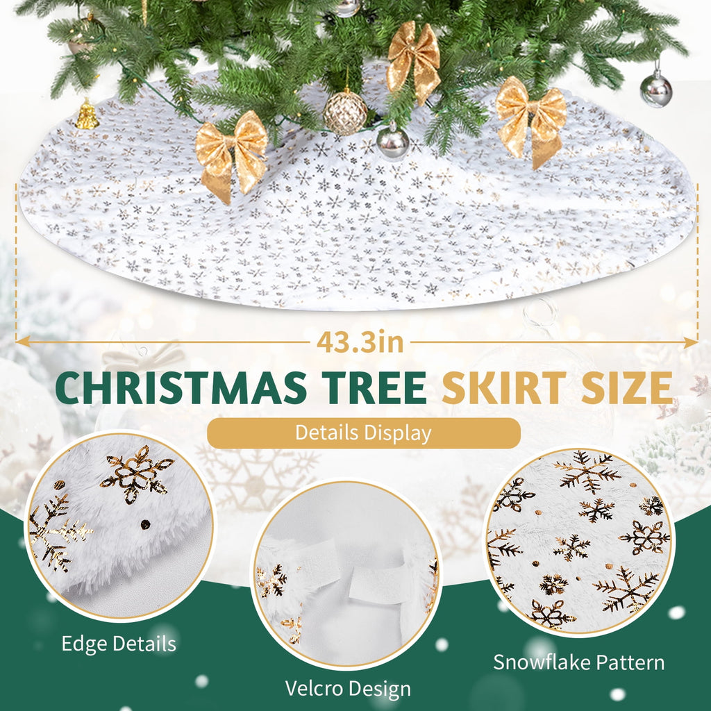 UBesGoo 7.5ft DIY Christmas Tree, Hinged Artificial Pine with 400 Warm LEDs & Golden Ornaments, Includes Tree Skirt, Green
