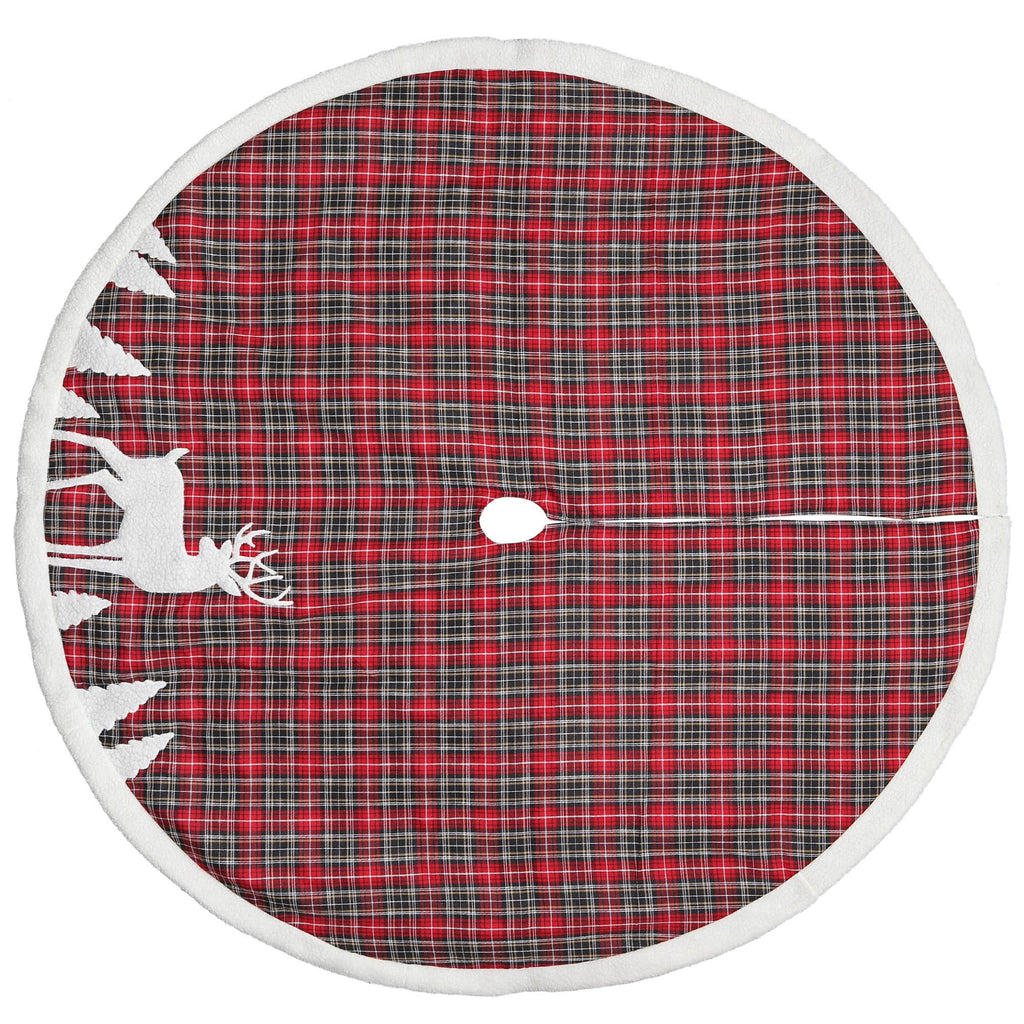 Dyno 48" Red and Black Plaid Reindeer Christmas Tree Skirt
