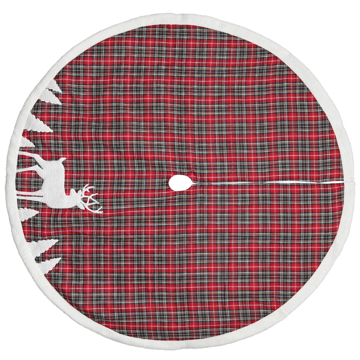 Dyno 48" Red and Black Plaid Reindeer Christmas Tree Skirt