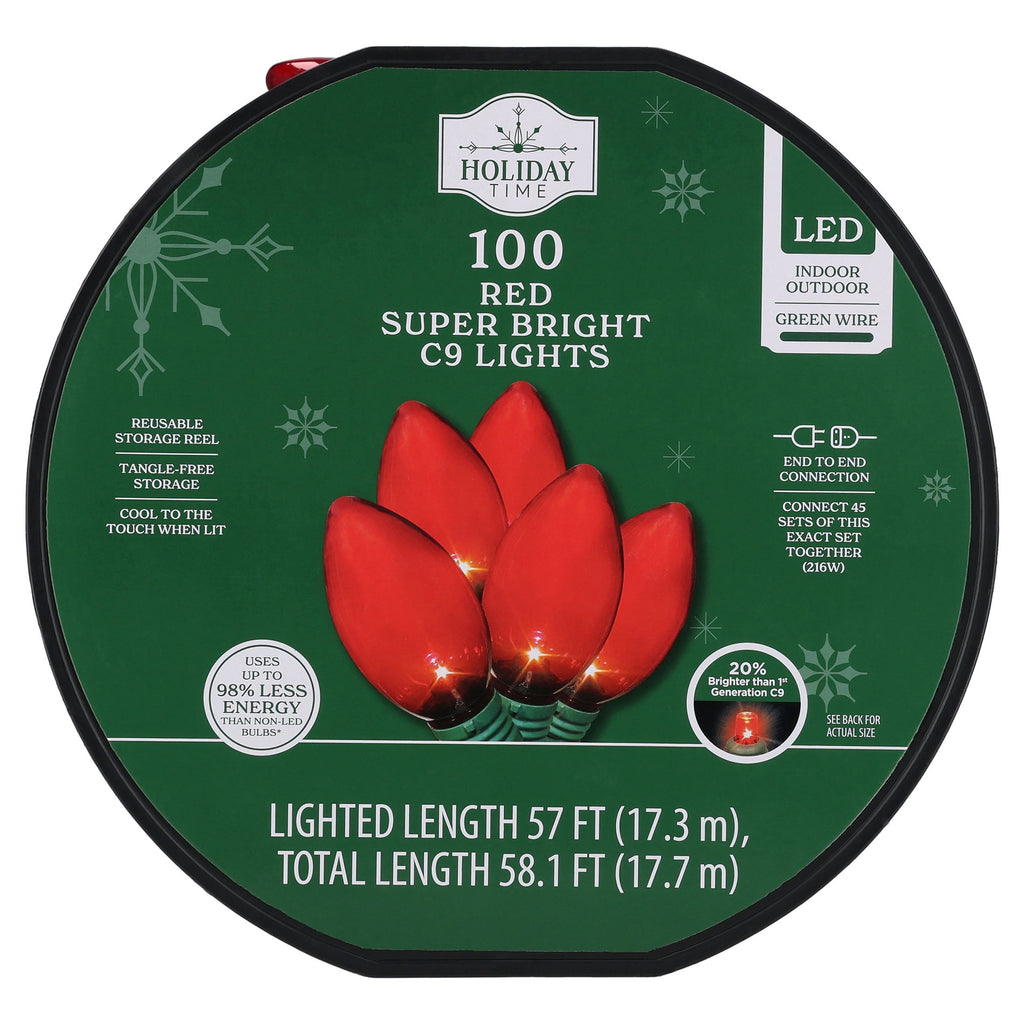 Indoor/Outdoor 100-Count LED Smooth C9 Christmas String Lights, Multicolor, Green Wire, 57', by Holiday Time