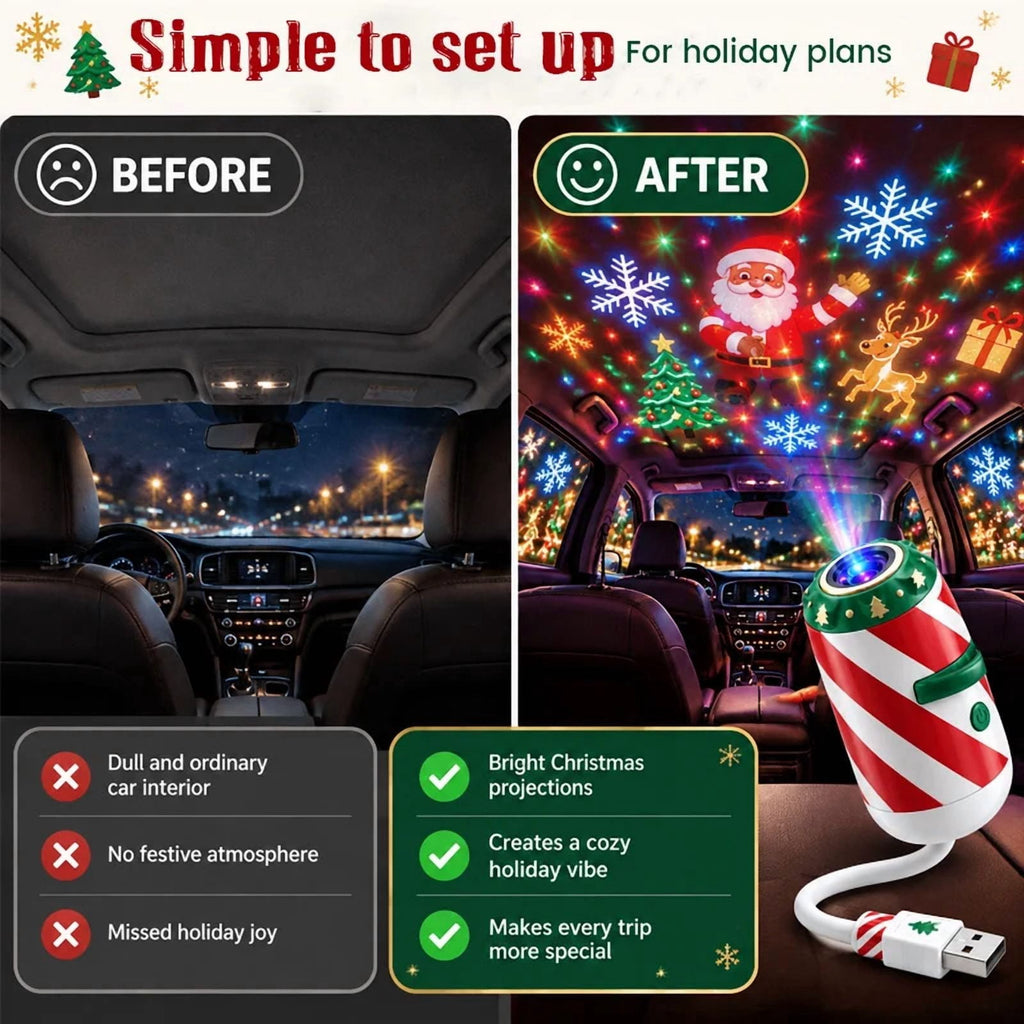 2027 Christmas Projector Light with 12 Films, USB Powered Holiday Projection Lamp with Clear Lens & One-Touch Control, Adjustable Christmas Car Ceiling & Room Decor