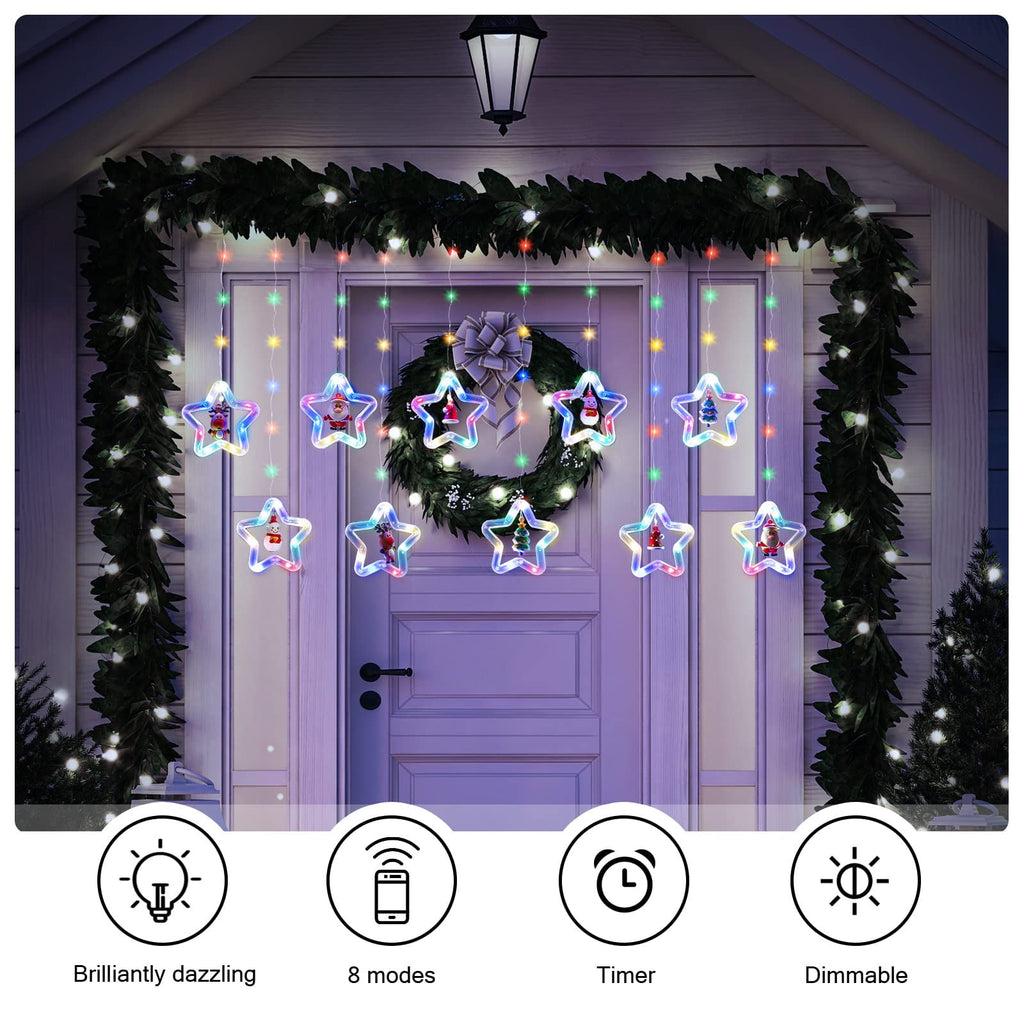 WILLED Christmas String Lights, 120 LED Window Curtain Lights with Christmas Ornaments, 9.8ft USB Powered Warm White Waterproof Fairy Lights Indoor Outdoor for Xmas Tree Patio Garden Party Home Decor