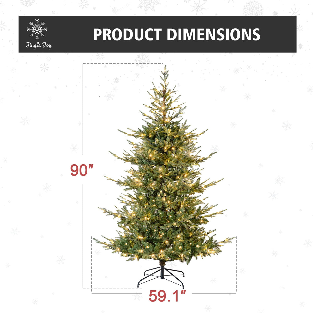 Jingle Joy Blue Ridge Premium Pine Christmas Tree LED Prelit 8 Light Functions, Full Coverage with Dense Branches, Metal Base (9 ft)