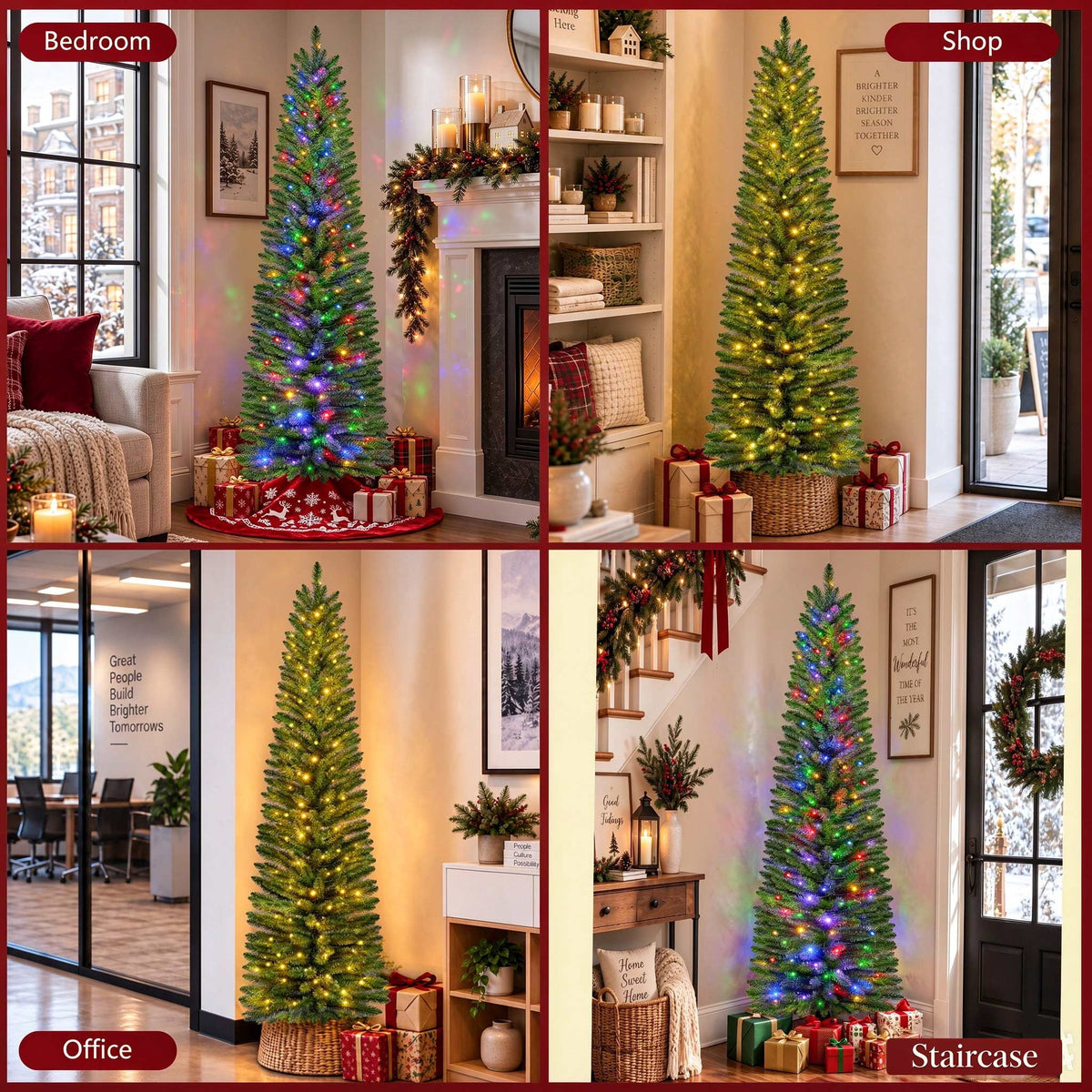 Goosiay Pre-Lit Pencil Artificial Christmas Tree, 6ft Xmas Tree with Metal Stand for Christmas Decoration, Green