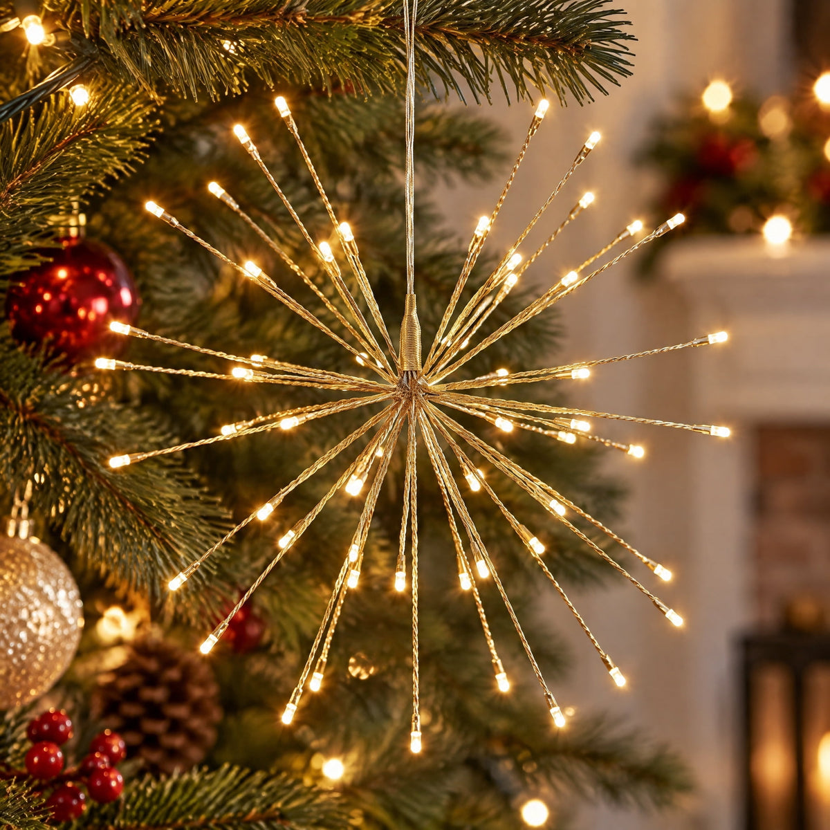 Indoor/Outdoor Mini Starburst Christmas Decoration with 32 LED Lights, Gold, 10.8', by Holiday Time
