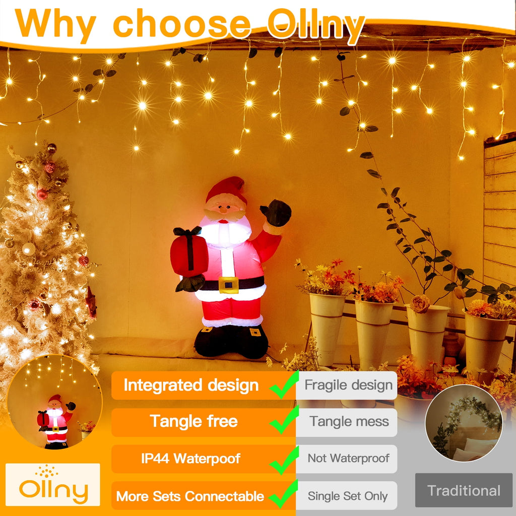 Ollny 24ft 216 LED Icicle Lights for Outside, 8 Lighting Modes 3 Timing Waterproof Icicle Christmas Lights Indoor Outdoor Decorations, White