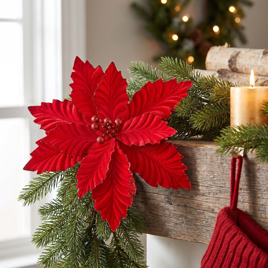 Red Velvet Poinsettia Christmas Clip Ornament, 17", by Holiday Time