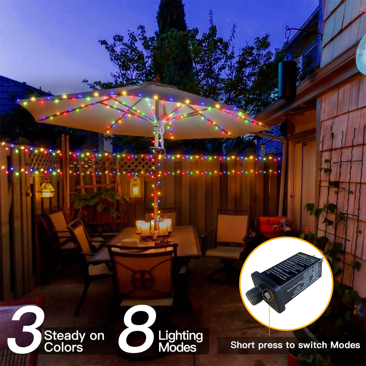 Ollny 66ft 200 LED Christmas String Lights, 11 Lighting Modes 3 Timing Waterproof Indoor Outdoor Color Changing Christmas Lights for Decorations