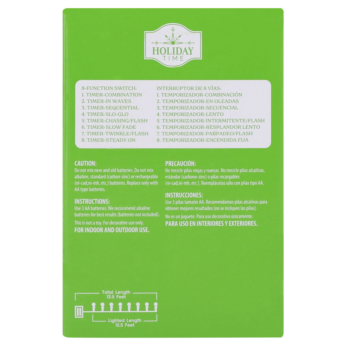 Indoor/Outdoor 50-Count LED 8-Function G12 Christmas String Lights, Warm White, Green Wire, 12.5', by Holiday Time